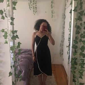 Black long midi dress with white/cream trim
